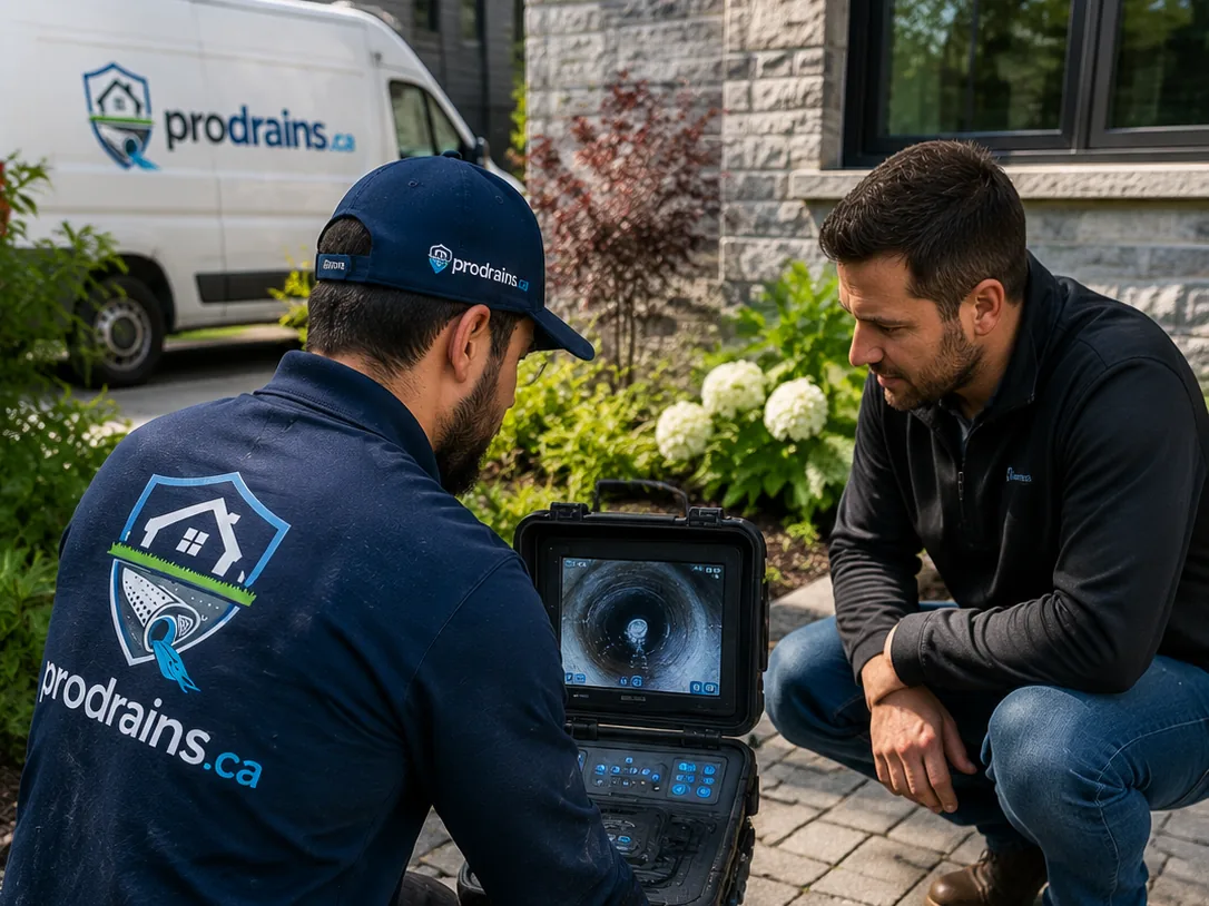 Inspection par caméra d'un drain depuis un regard d'accès